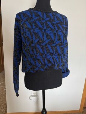 Women's Blue Patterned Knit Sweater Cardigan